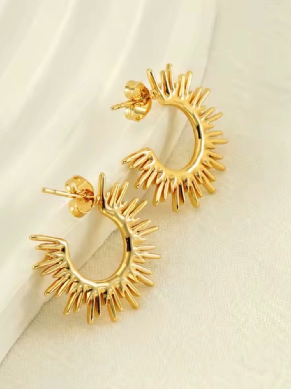 Sunburst 18K Gold Plated Stainless Steel Earrings - Picture 1 of 6